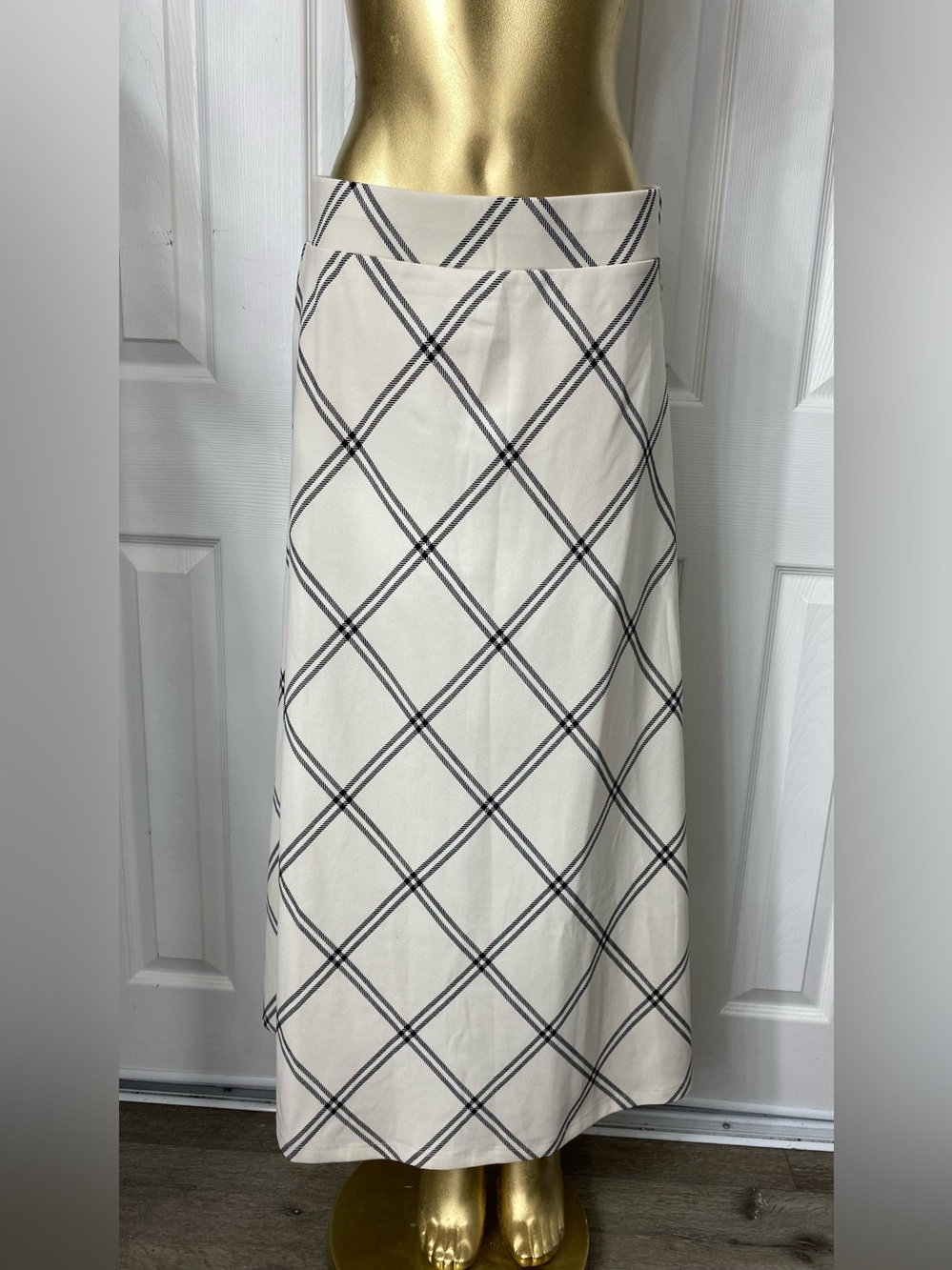 Cream Maxi Skirt with Black Windowpane Check